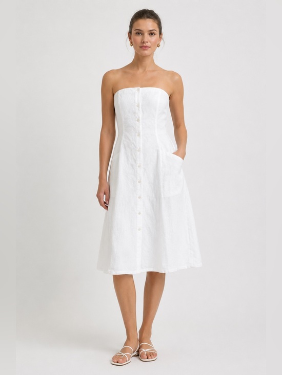 Theory Dresses & Skirts - THEORY Kayleigh Good Linen Button Front Linen Blend Midi Dress in White. Size 10
